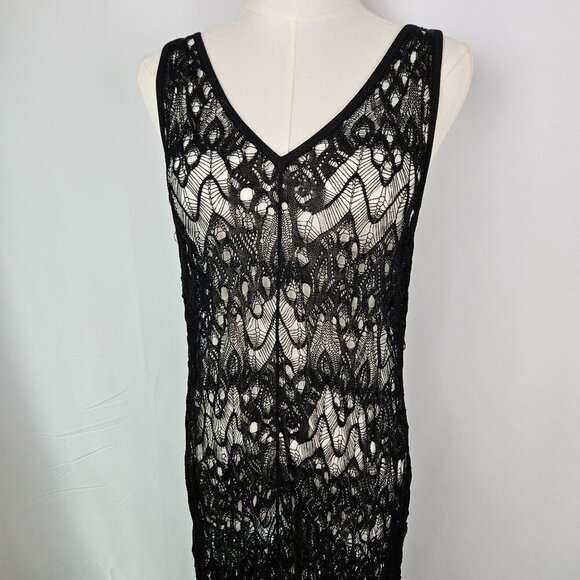Eileen Fisher Black Crochet Lace Sleeveless Midi Dress Large Romantic Coqette - Picture 4 of 14